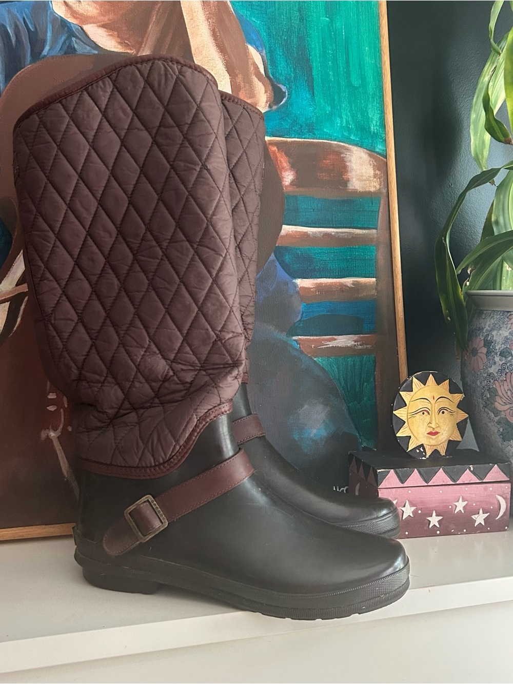 Sperry Top-Sider Brown Quilted Waterproof Tall Rain Boots Women’s Size 9